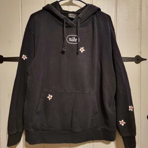 Nike Womens Sweatshirt Floral  Accents Black Hoodie Athletic Size Large